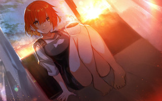 Red haired girl white dress 3 - bright morning free wallpaper