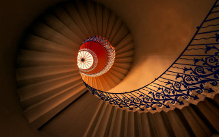 Spiral staircase red light blue - art deco free wallpaper