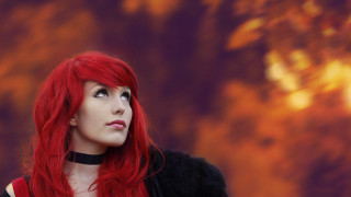Red haired woman gothic outdoor - a yellow sky free wallpaper for desktop