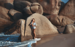 Woman surfboard beach rocks waves - a surfboard free wallpaper for desktop