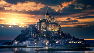 Castle night sunset clouds gothic - medieval free wallpaper for desktop