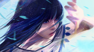 Woman longhair blueeyes cellphone fantasy - blue eyes holding free wallpaper