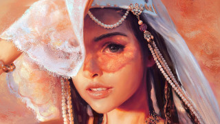 Woman veil pearls fantasy digital - digital painting free wallpaper for desktop
