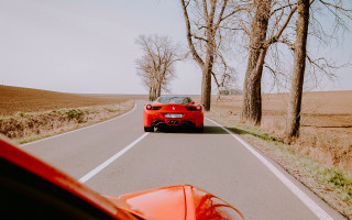 Red sports car autumn nature 2 - the road free wallpaper