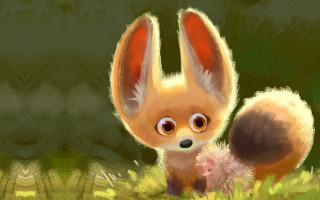 Little fox hedgehog green field - a digital painting free wallpaper for desktop