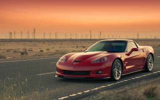 Red sports car sunset powerlines - power free wallpaper