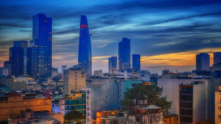 City skyline dusk beach architecture - dong yuan free wallpaper for desktop