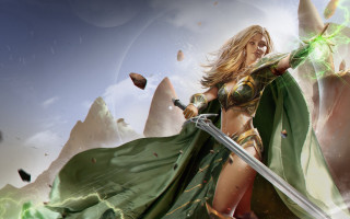 Woman green cape sword armor - clint cearley free wallpaper