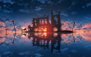Sunset building water moonlight cityscape - a sunset in the background free wallpaper