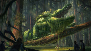 Giant green monster forest people - fantasy concept art free wallpaper