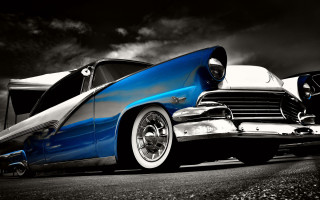 Blue white car stylized photorealism - the side of a road next free wallpaper