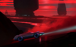 Futuristic car red black landscape - landscape free wallpaper for desktop