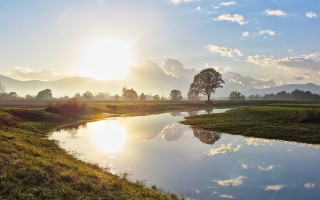 River green field blue sky - florence engelbach free wallpaper