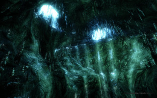 Large dark cave light waterfall - a waterfall in the middle free wallpaper for desktop