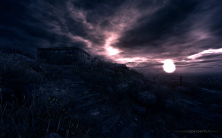 Dark landscape house hill cloudy - daryush shokof free wallpaper