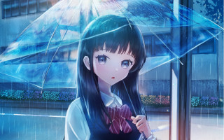Girl umbrella rain building blue - a girl holding free wallpaper