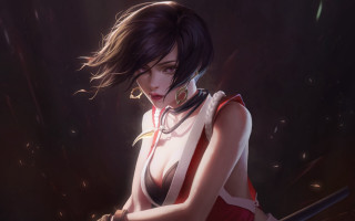 Woman sword dark room red - stanley artgerm lau free wallpaper