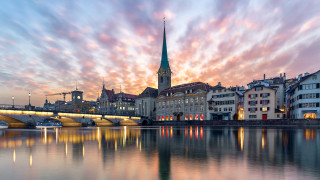 Sunset city bridge church river - florence engelbach free wallpaper for desktop
