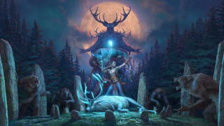 Woman deer forest moonlight fantasy - free fantasy wallpaper