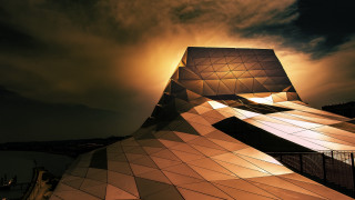 Triangular building cloudy sky fence - triangular free wallpaper