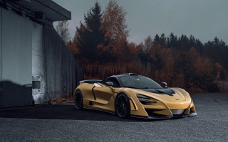 Yellow sports car forest night - a dark sky in the background free wallpaper