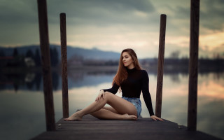 Woman dock sitting water cloudy - a dock free wallpaper for desktop