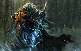 Fantasy forest man sword dog - a sword in a forest free wallpaper