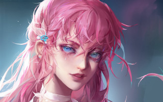 Pink haired girl blue eyes 2 - art station free wallpaper