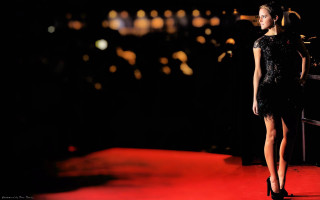 Woman black dress red carpet 16 - a city skyline in the background free wallpaper