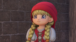 Cartoon girl longhair redhat brickwall - a brick wall behind her free wallpaper