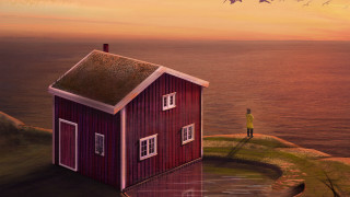 House person bird cliff magical - a painting of a house free wallpaper for desktop