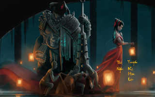 Woman red dress statue hakurei - art station free wallpaper