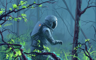 Robot forest night flashlight glowing - a flashlight free wallpaper for desktop