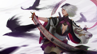 Woman sword banner bird fantasy - behind her free wallpaper