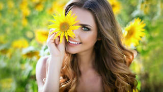 Woman sunflower smiling field flower - a sunflower free wallpaper
