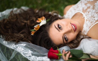 Woman rose flower veil portrait - a rose free wallpaper