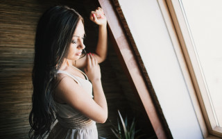 Woman window plant neo romanticism - natural free wallpaper