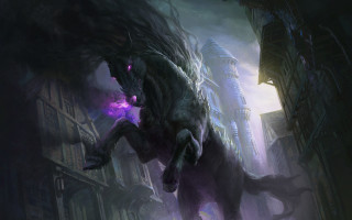 Purple light creature city architecture - a creature free wallpaper