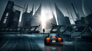 Futuristic city car bridge man - a bridge in the distance free wallpaper for desktop