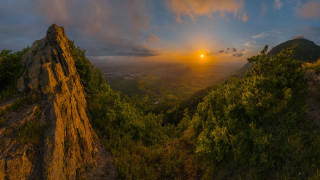 Sunset mountain valley forest lake - a sunset over a mountain free wallpaper