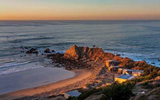 Beach house cliff sunset ocean - douglas robertson bisset free wallpaper