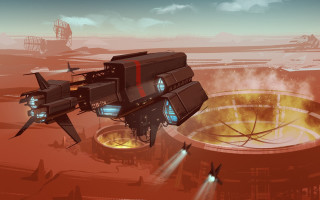 Futuristic space station desert red - a few light free wallpaper