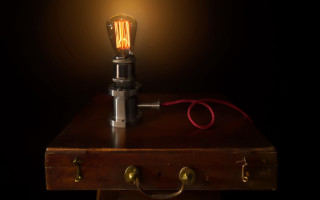 Lightbulb woodenbox table redcord luminais - free light wallpaper for desktop