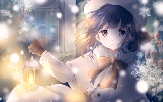 Woman white dress hat lantern - luminous free wallpaper