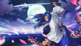 Blue hair woman sword full - blue hair holding free wallpaper for desktop