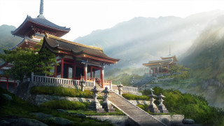 Chinese pagoda stairs forest mountain - a pagoda free wallpaper