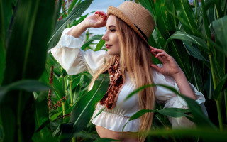 Woman hat scarf cornfield hands - evaline ness free wallpaper