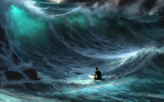 Man surfboard wave ocean digital - in the ocean free wallpaper