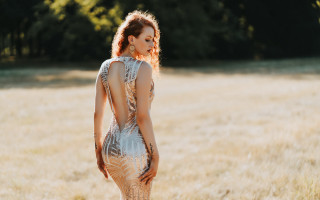 Woman dress field beach ocean - art nouveau free wallpaper