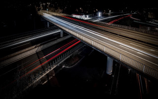 Highway night bridge building cityscape - long exposure free wallpaper